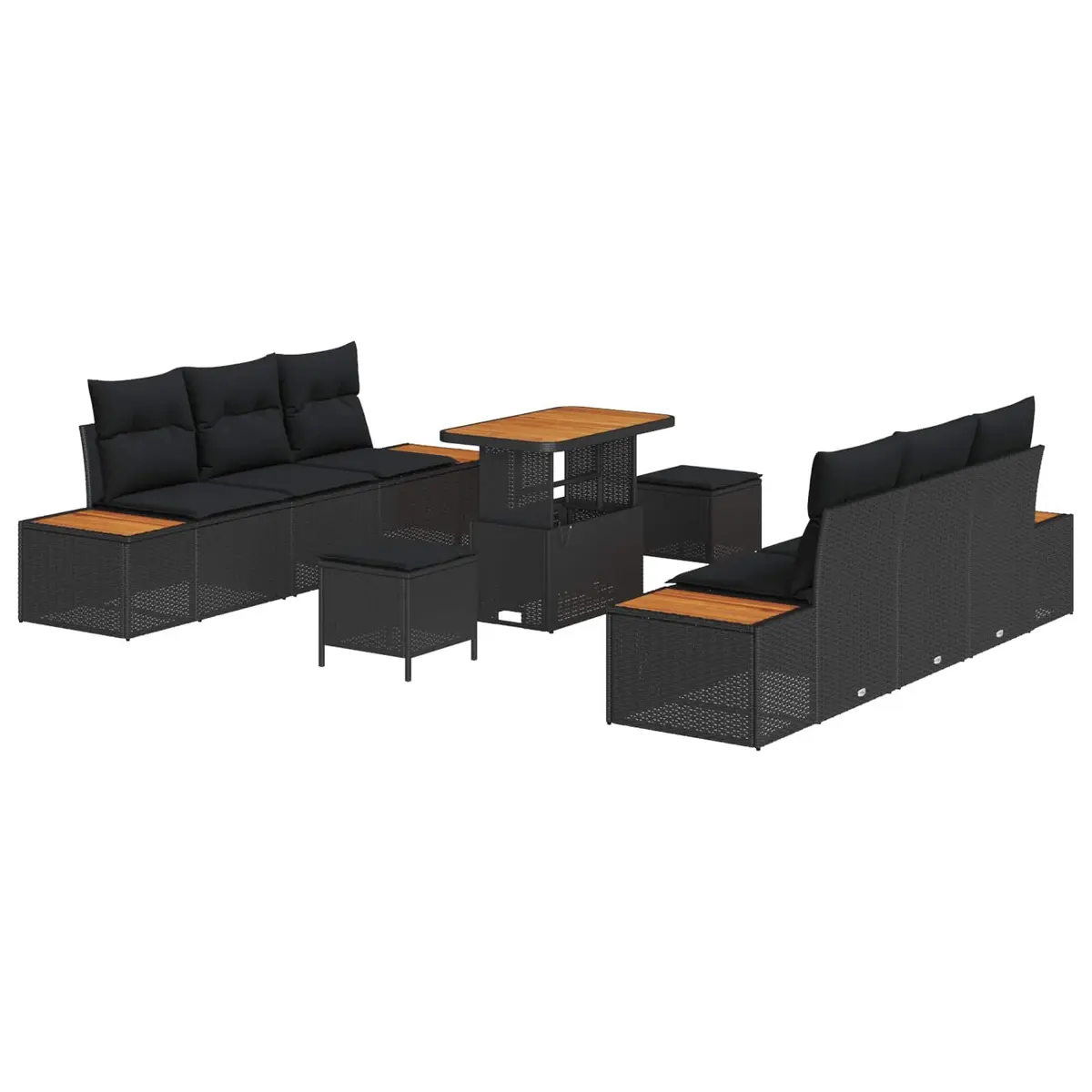 Outdoor Garden Sofa Set 9 Pieces Modular Black Poly Rattan Steel Frame Modern Patio