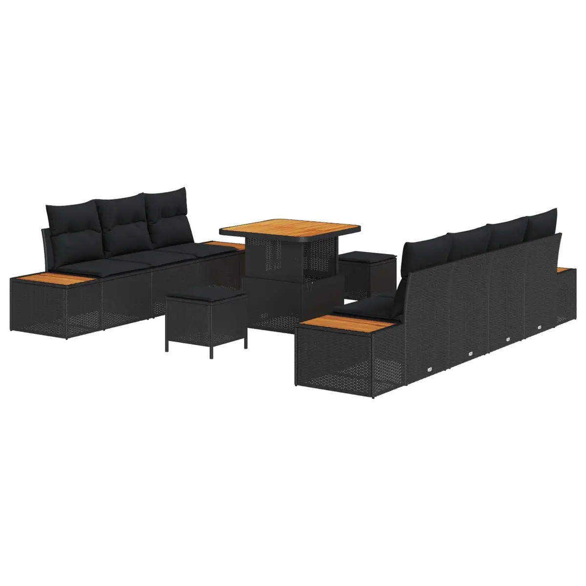 10 Piece Outdoor Garden Sofa Set Black Poly Rattan Patio Furniture with Cushions