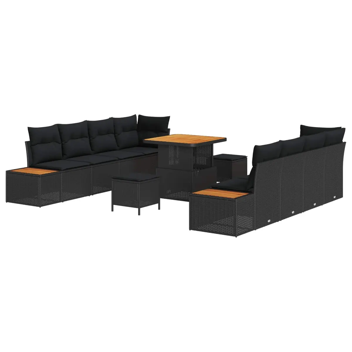 Outdoor Garden Sofa Set 11 Pieces Black Poly Rattan Steel Patio Seating
