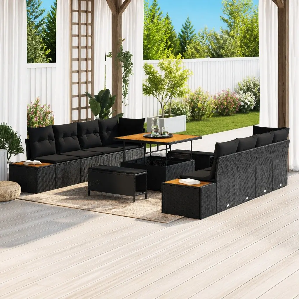 Garden Sofa Set 11 pcs Black Outdoor Seating Furniture Poly Rattan Steel Frame