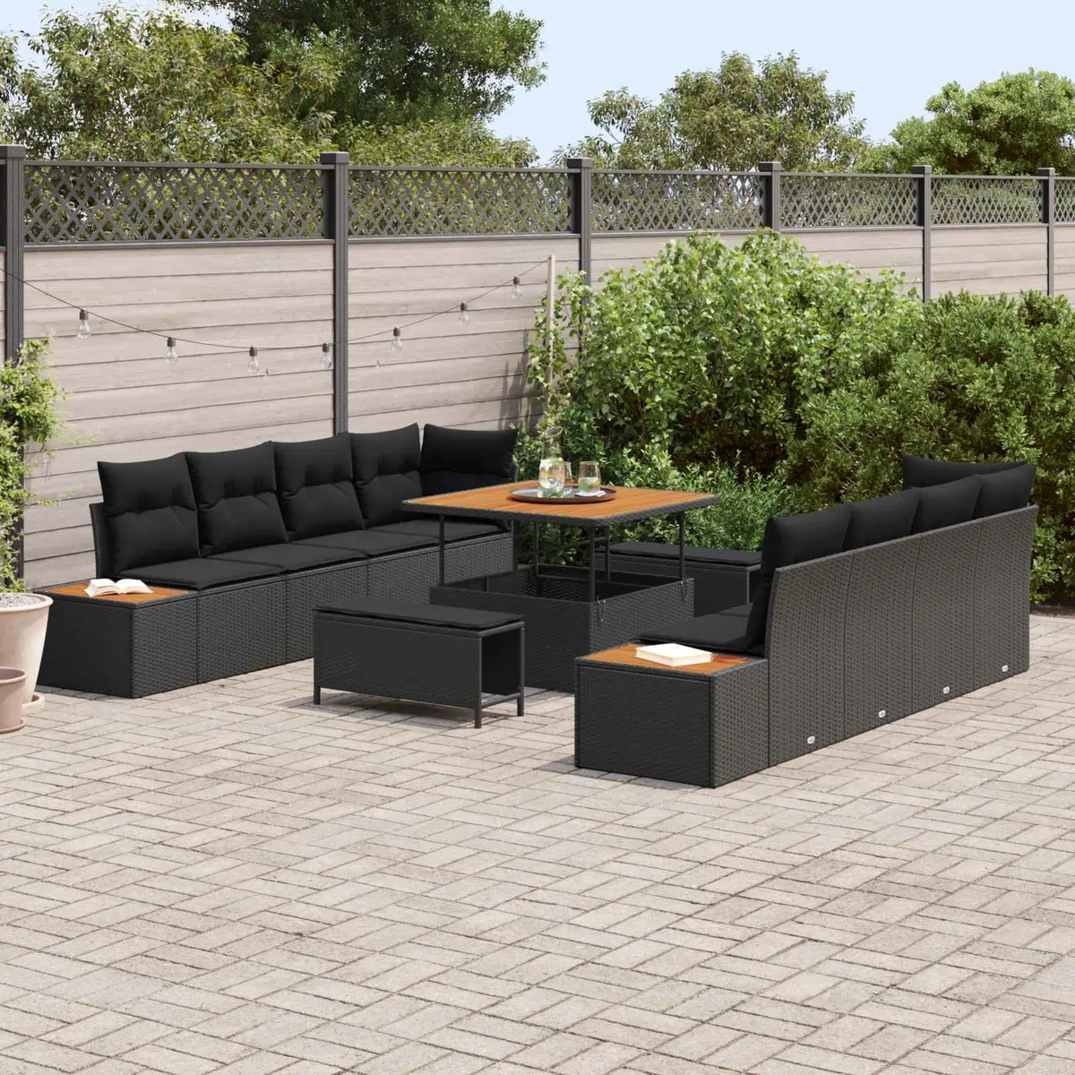Garden Sofa Set 11 pcs Black Outdoor Seating Furniture Poly Rattan Steel Frame
