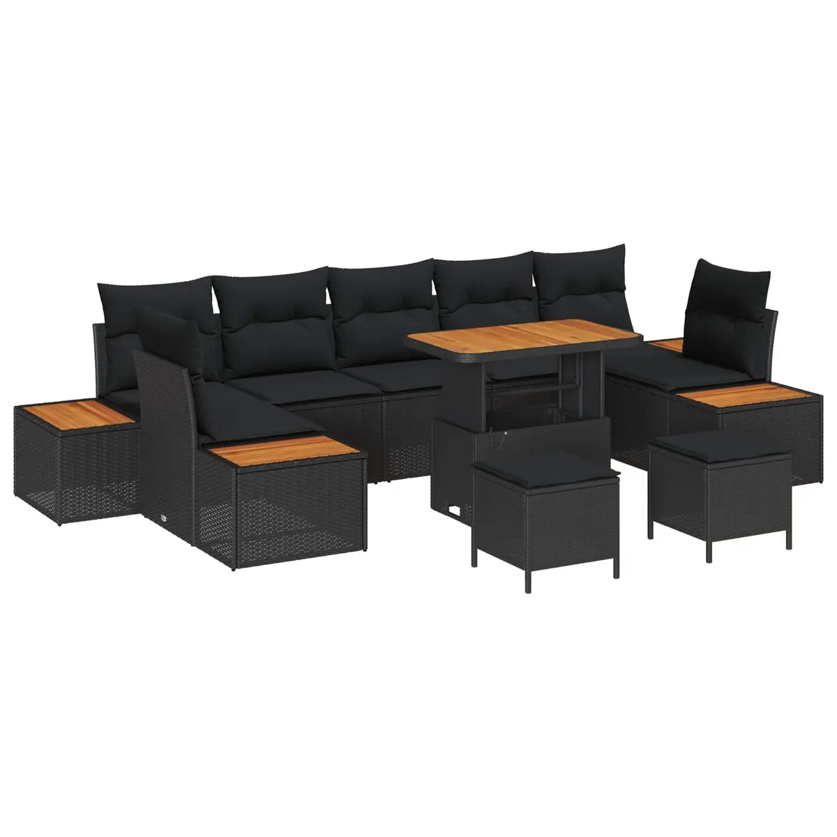 Outdoor Garden Sofa Set Modular Black Poly Rattan Steel 10 Piece Seating