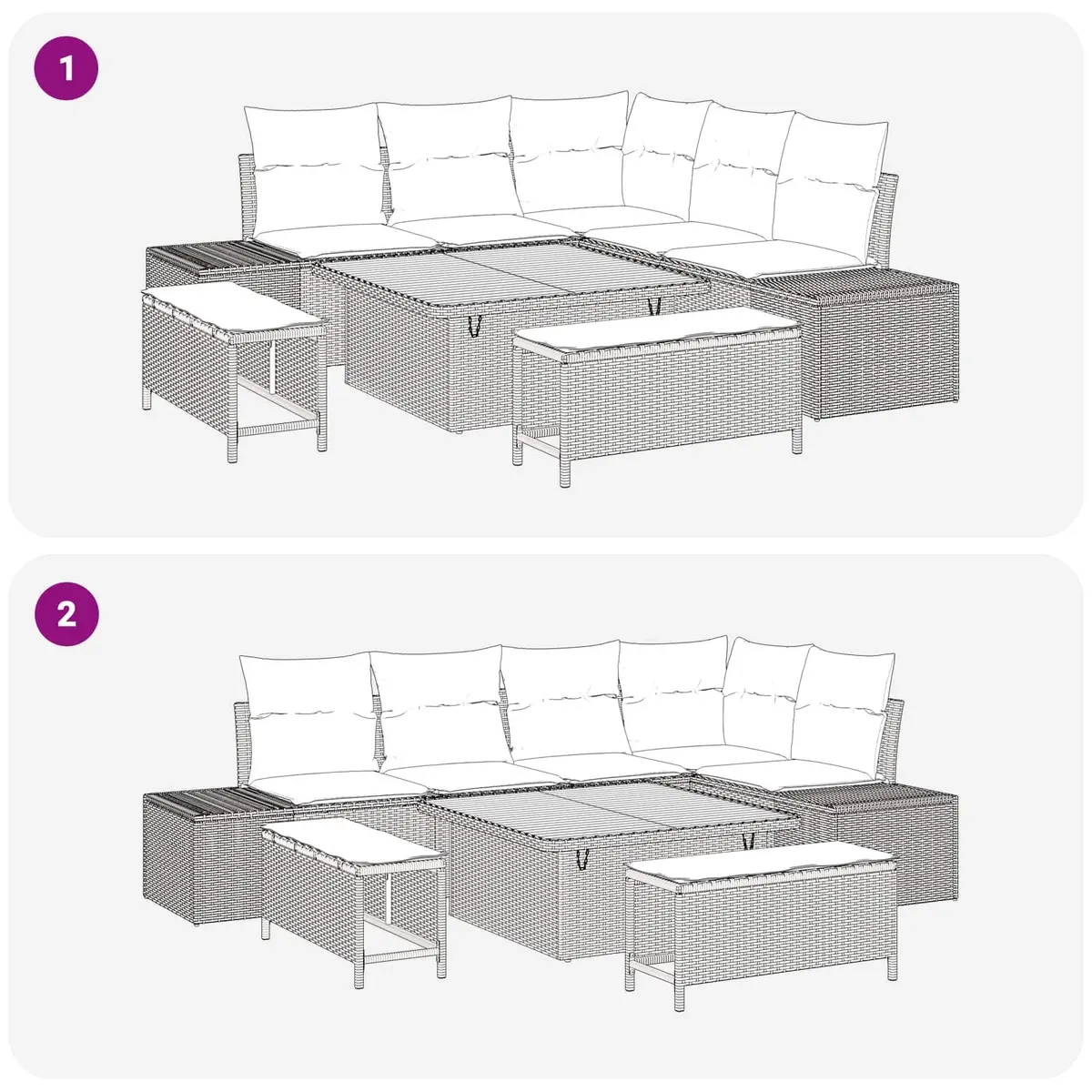 Outdoor Garden Sofa Set Modular Seating 8 Piece Black Rattan Steel Frame