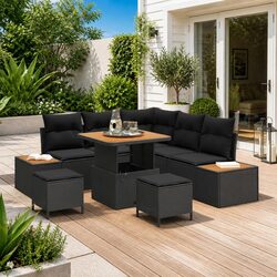 Reliable 8-Piece Black Poly Rattan Garden Sofa Set