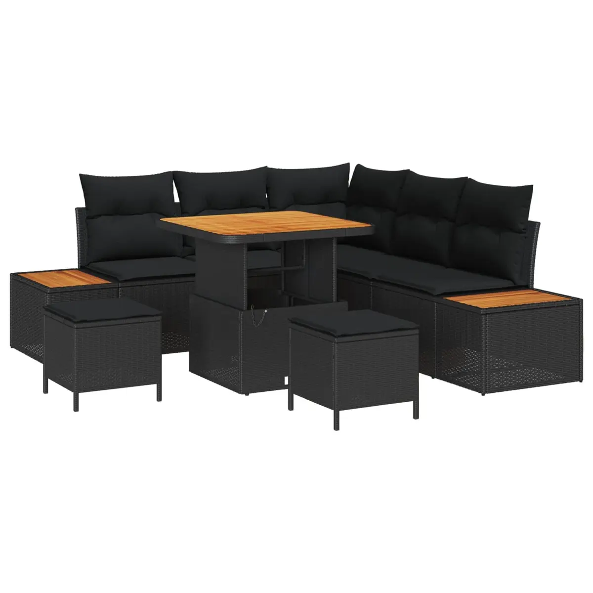 Outdoor Garden Sofa Set Modular Seating 8 Pieces Black Poly Rattan Steel Frame