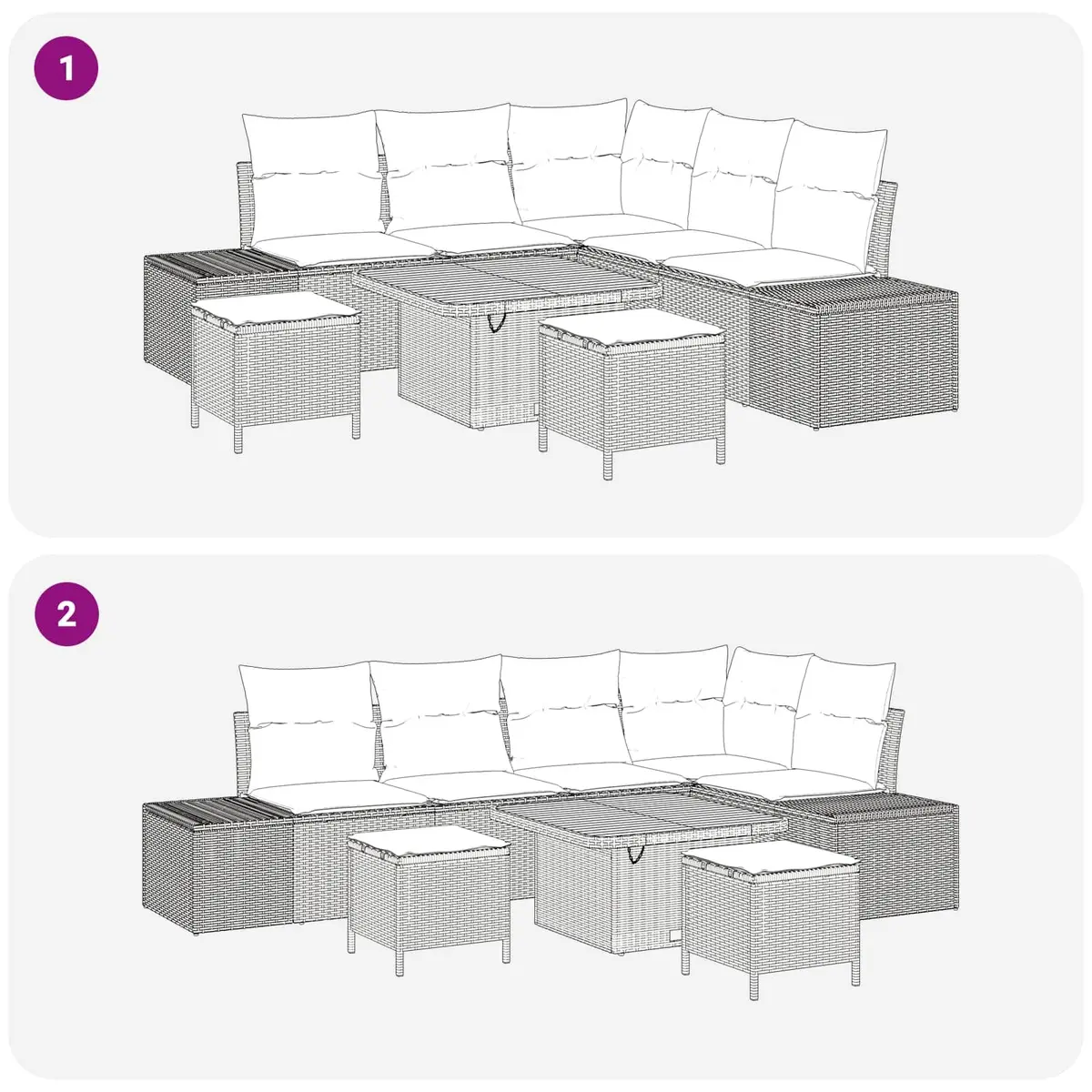 Outdoor Garden Sofa Set Modular Seating 8 Pieces Black Poly Rattan Steel Frame