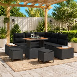 Reliable 8-Piece Black Garden Sofa Set for Outdoor Use