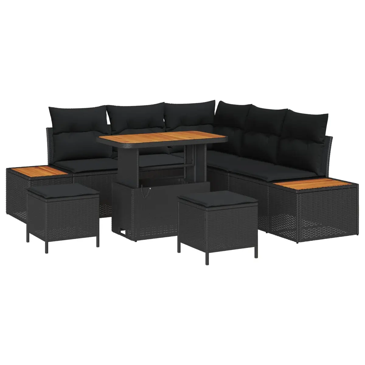 Outdoor Garden Sofa Set Modular Seating 8 Pieces Black Poly Rattan Steel Frame