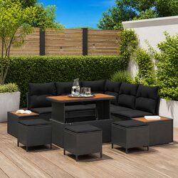 Comfortable 9-Piece Black Rattan Sofa Set for Outdoor Use