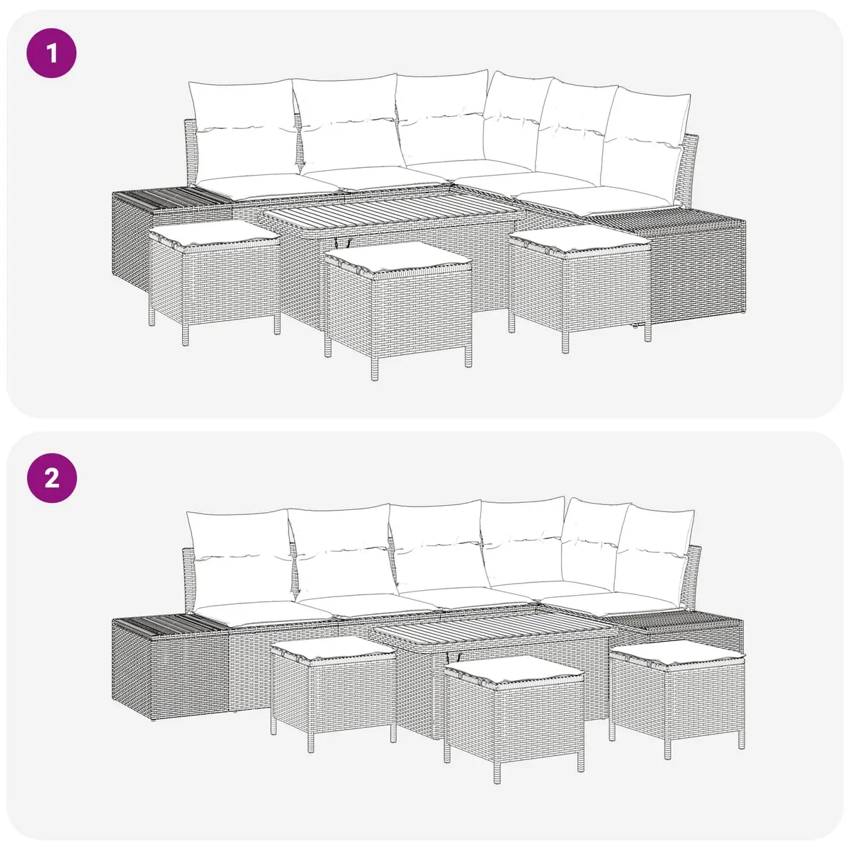 Outdoor Garden Sofa Set Modular Patio Seating 9 Pieces Black Rattan Steel Frame