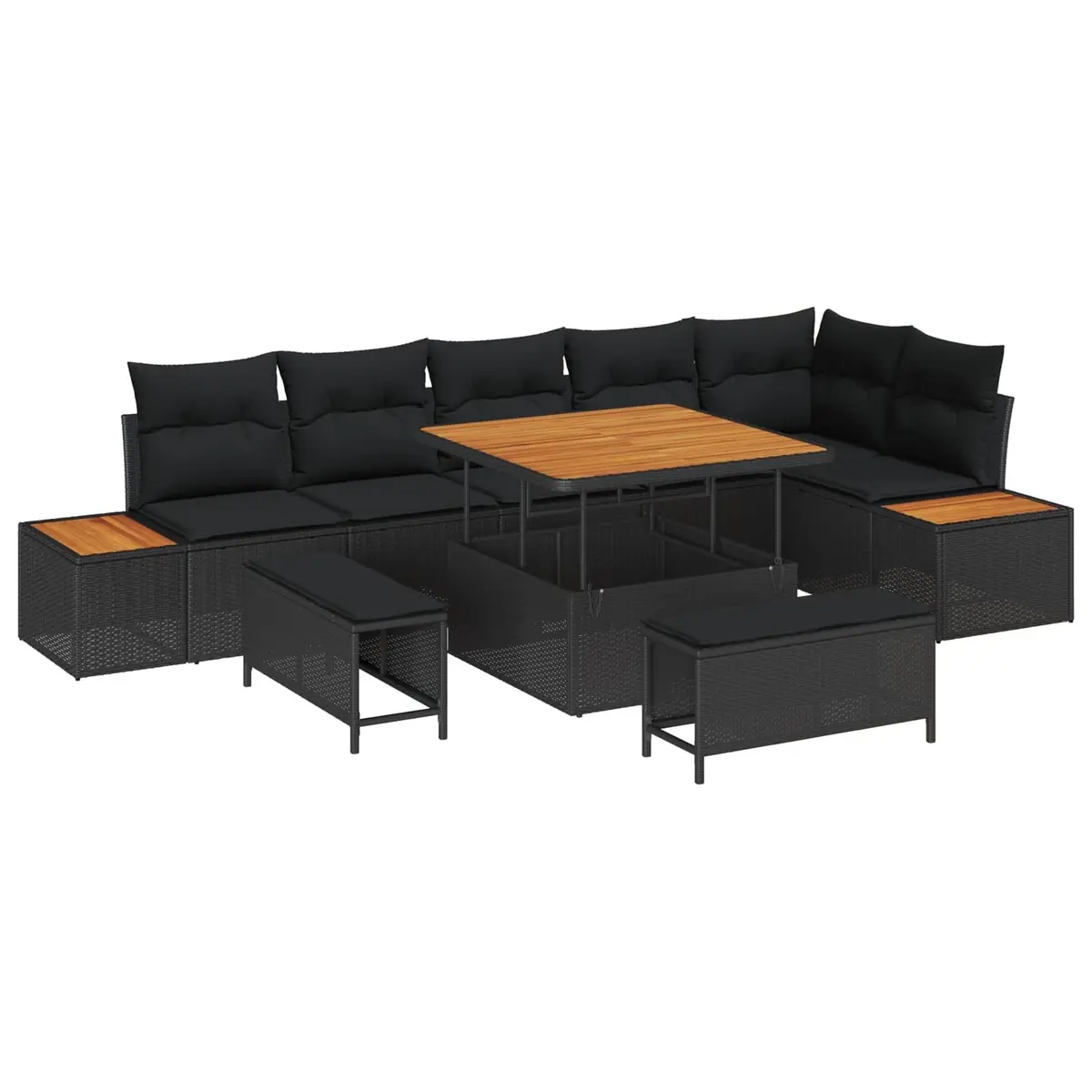 9 Piece Modular Outdoor Garden Sofa Set Black Rattan Steel Patio Furniture