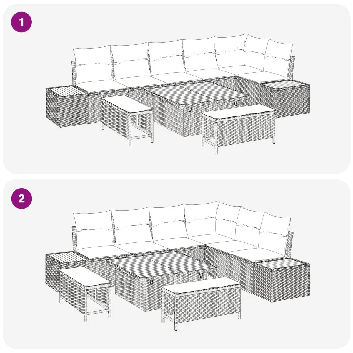 9 Piece Modular Outdoor Garden Sofa Set Black Rattan Steel Patio Furniture