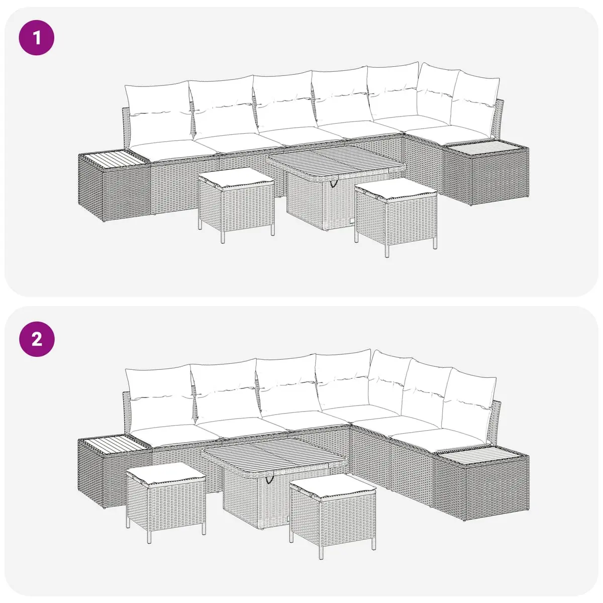 9 Piece Outdoor Garden Sofa Set Modular Patio Seating Adjustable Height Table Black