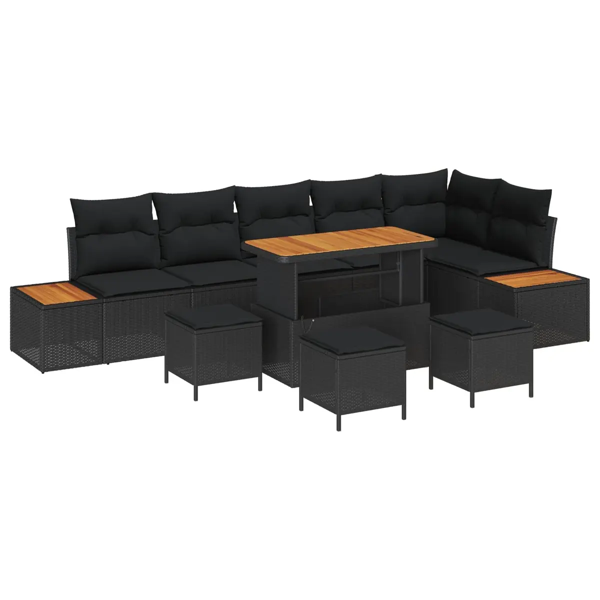 Modular Outdoor Garden Sofa Set 10 Piece Black Patio Furniture with Cushions