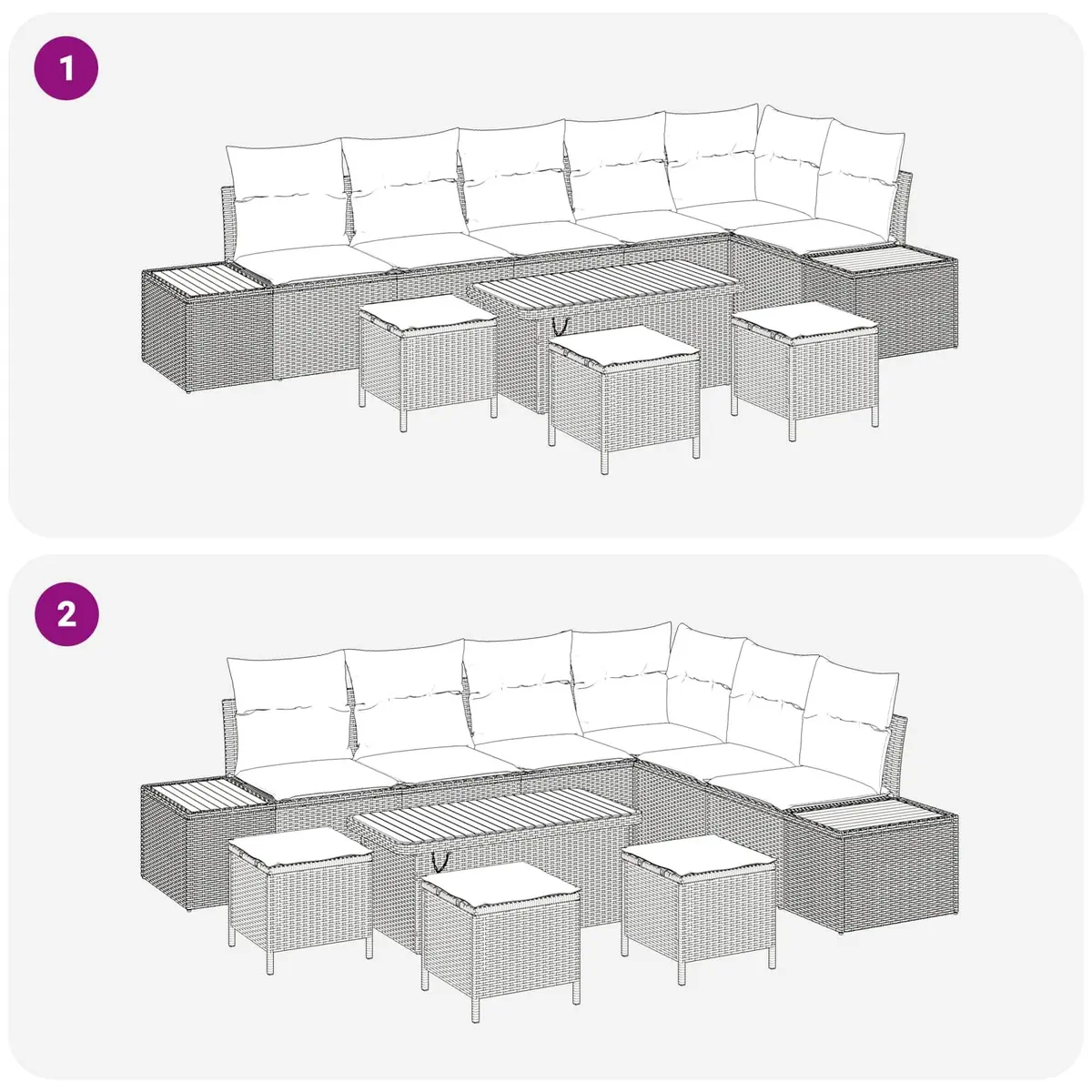 Modular Outdoor Garden Sofa Set 10 Piece Black Patio Furniture with Cushions
