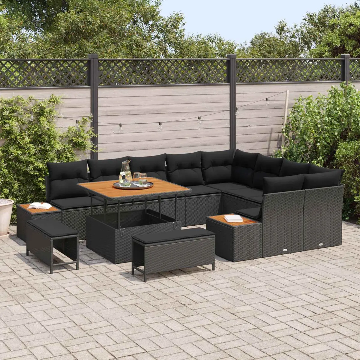 Garden Sofa Set 12 Piece Outdoor Seating Adjustable Table Black