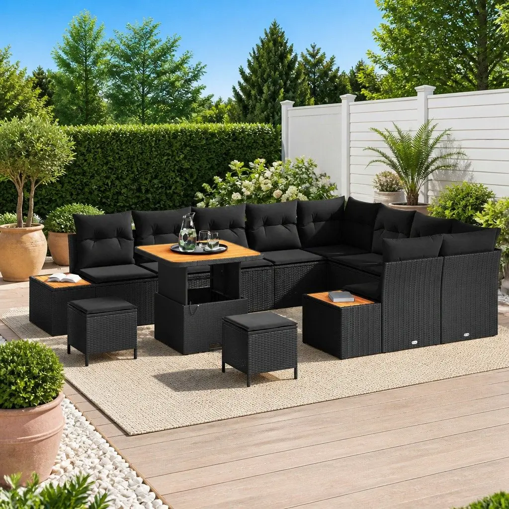 Garden Sofa Set Outdoor Furniture 12 Piece Adjustable Table Black