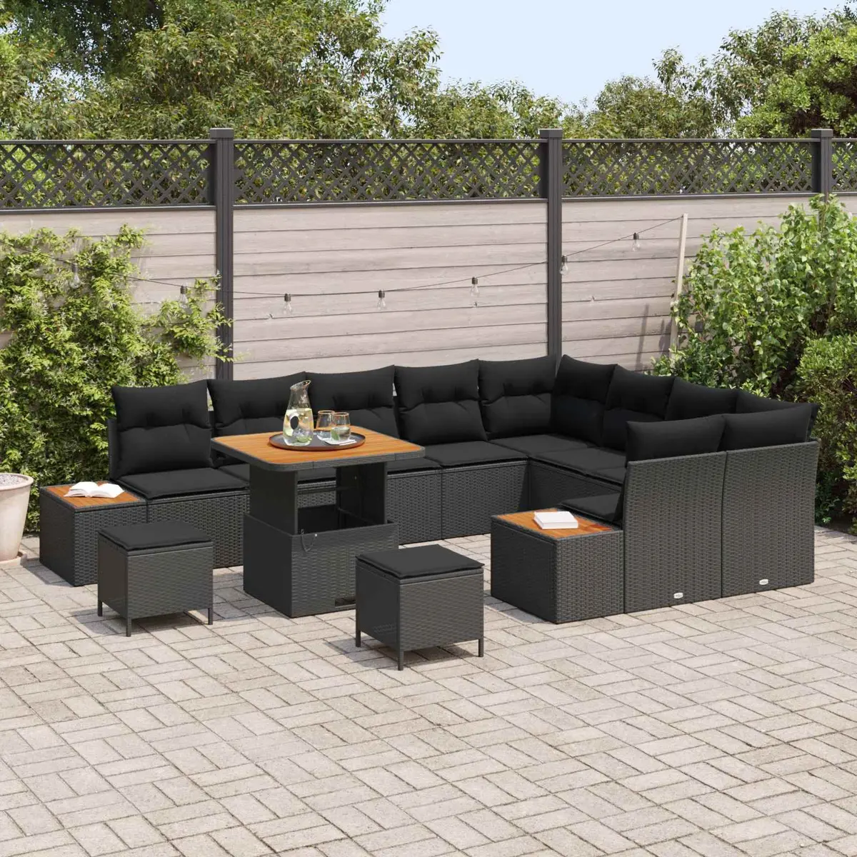 Garden Sofa Set Outdoor Furniture 12 Piece Adjustable Table Black