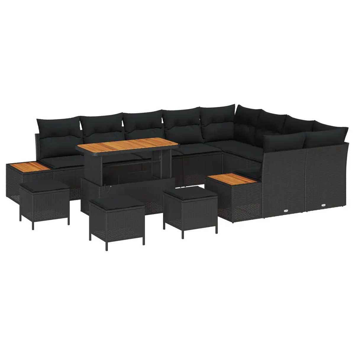Outdoor Garden Sofa Set 13 Pieces Black Modular Patio Furniture with Adjustable