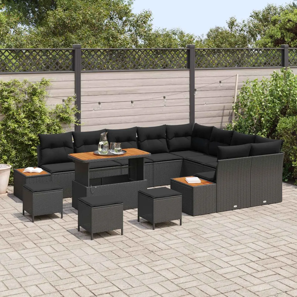 Outdoor Garden Sofa Set 13 Pieces Black Modular Patio Furniture with Adjustable