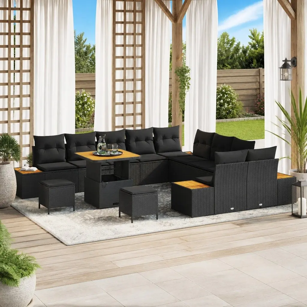 Outdoor Garden Sofa Set 13 Pieces Black Patio Seating Furniture with Cushions