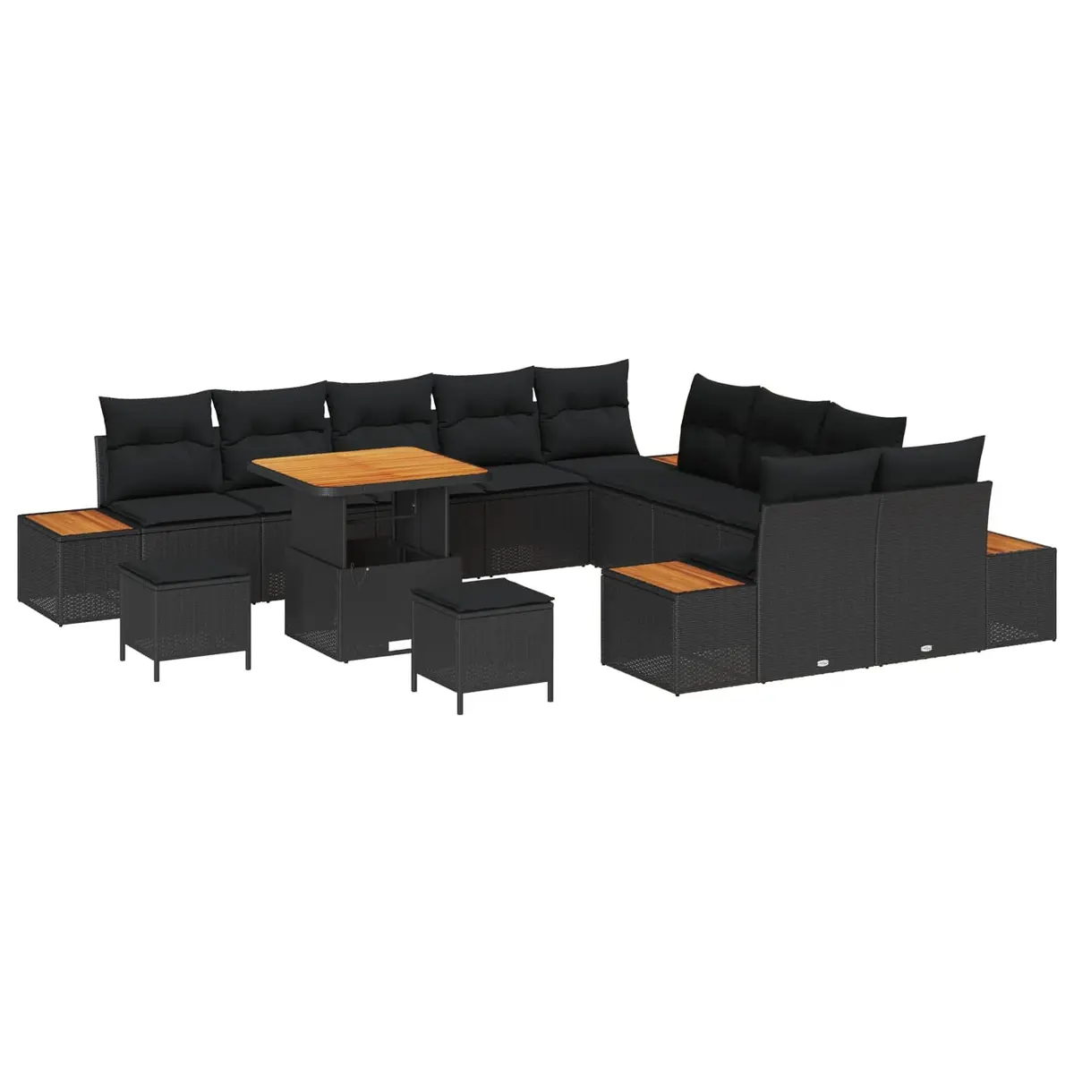 Outdoor Garden Sofa Set 13 Pieces Black Patio Seating Furniture with Cushions