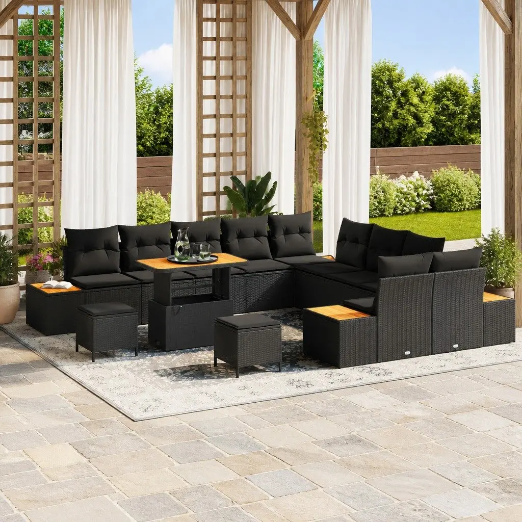Outdoor Garden Sofa Set 13 Piece Black Poly Rattan Steel Frame