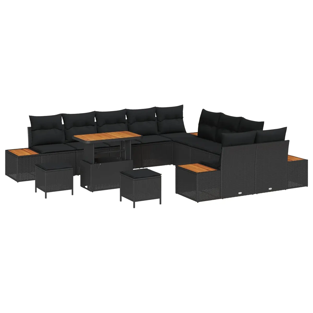 Outdoor Garden Sofa Set 13 Piece Black Poly Rattan Steel Frame
