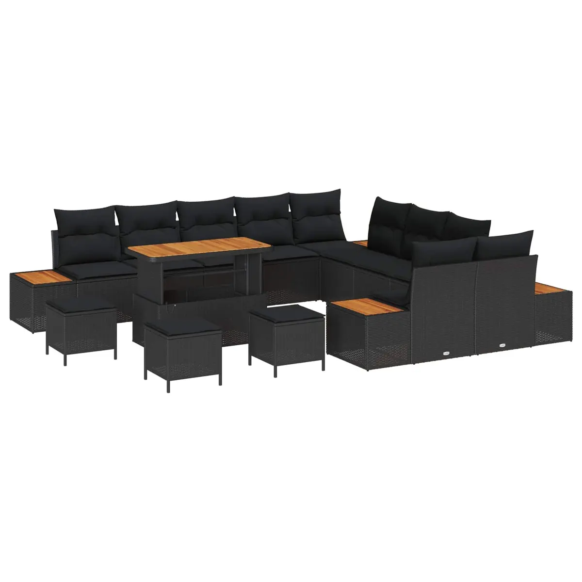 Garden Sofa Set 14 Piece Outdoor Relaxation Poly Rattan Black Patio Furniture