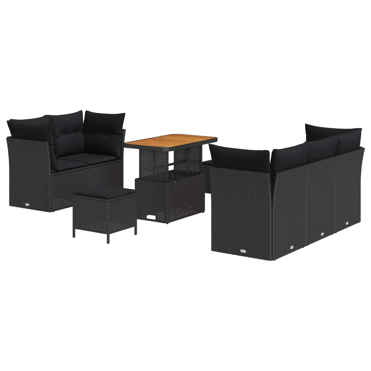 Outdoor Garden Sofa Set 8 Pieces Black Poly Rattan Steel Modular Patio Furniture