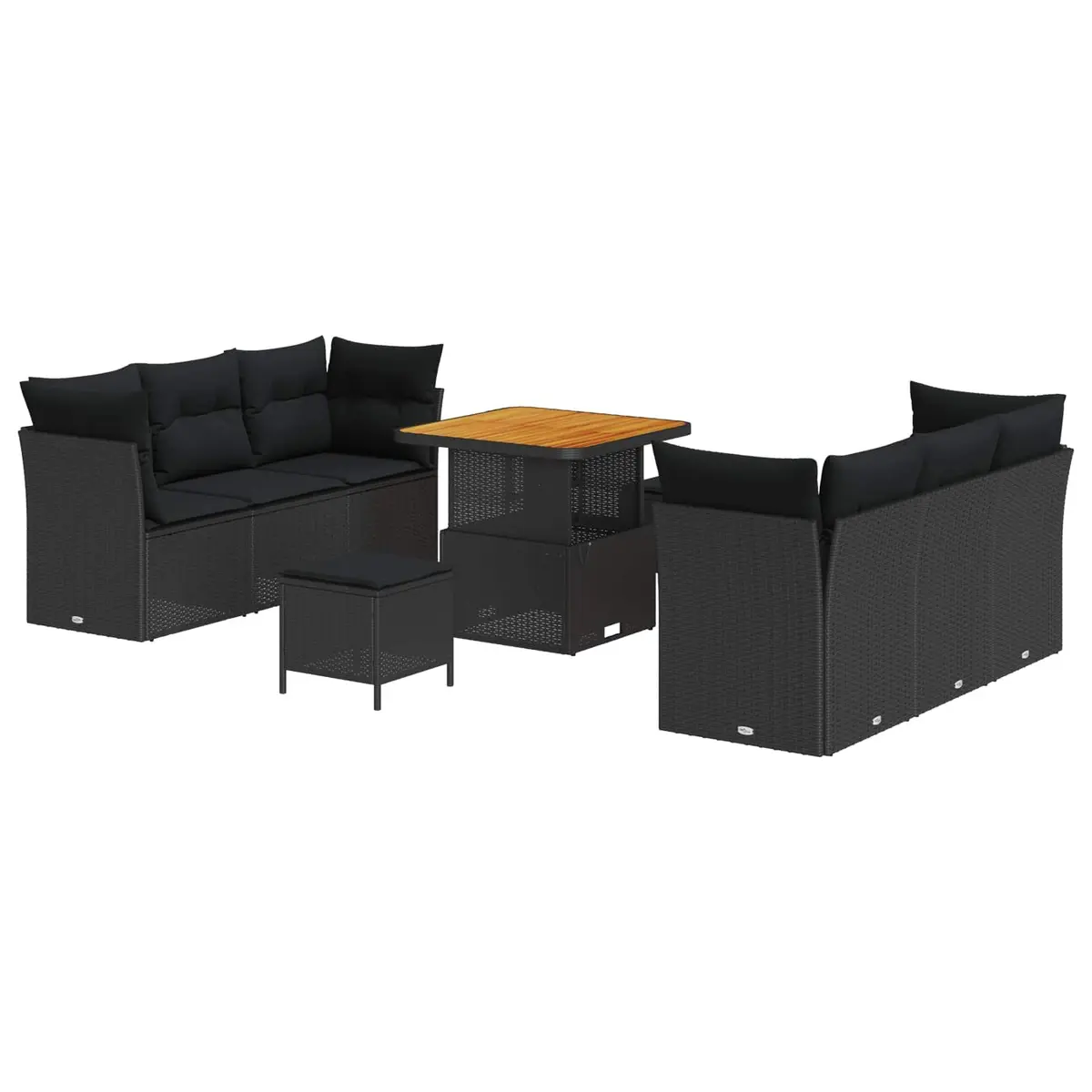 Modular Garden Sofa Set Black Poly Rattan Outdoor Seating 9 Piece Patio Furniture