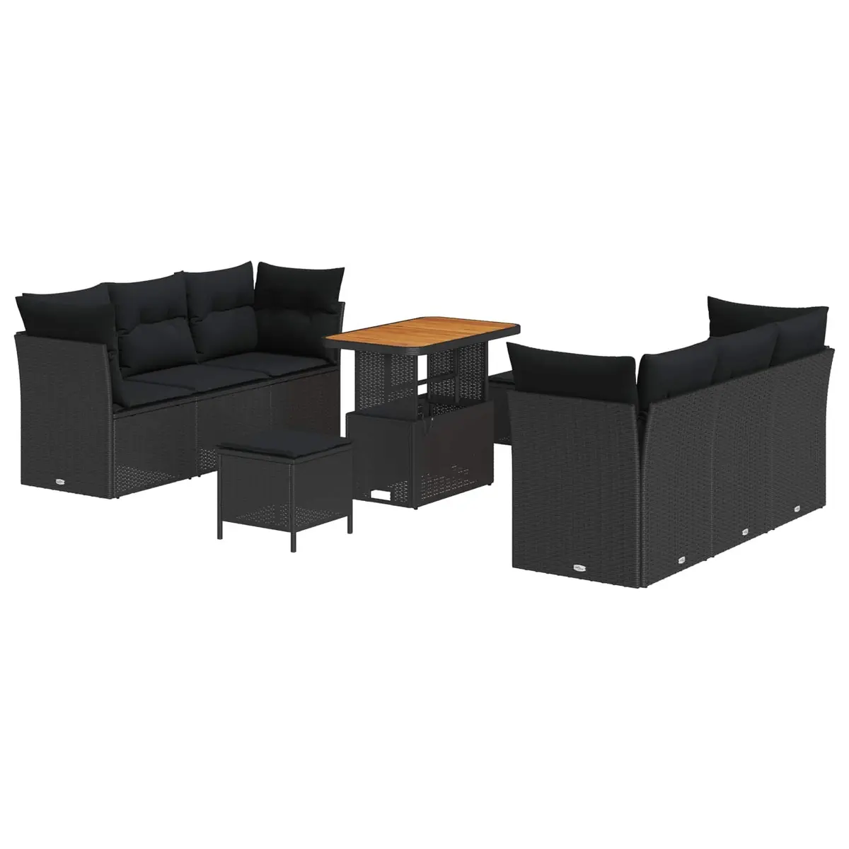 Garden Sofa Set Modular Outdoor Seating 9 Piece Cushioned Black Poly Rattan