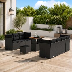 Modular Garden Sofa Set 10 Pieces Black Poly Rattan Outdoor Seating Storage