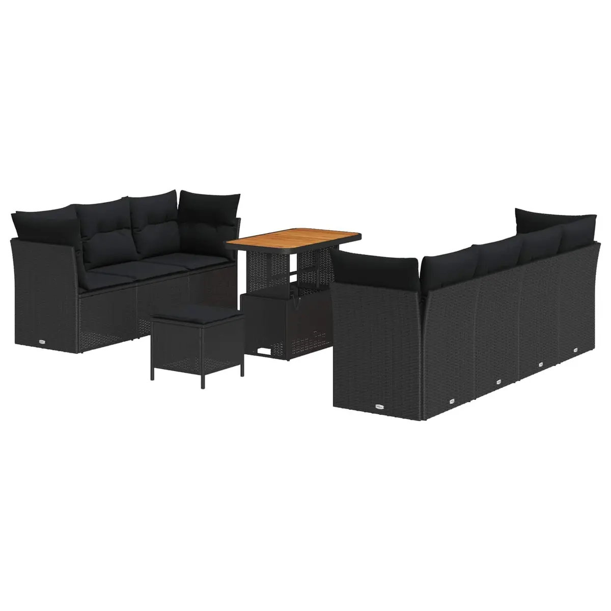 Modular Garden Sofa Set 10 Pieces Black Poly Rattan Outdoor Seating Storage