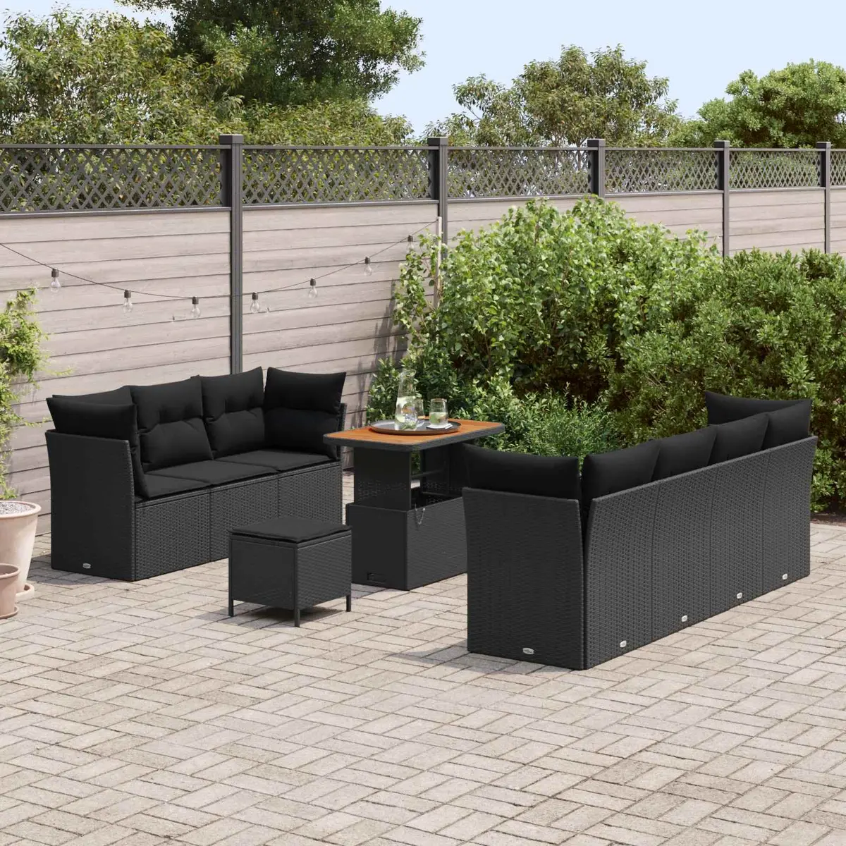 Modular Garden Sofa Set 10 Pieces Black Poly Rattan Outdoor Seating Storage