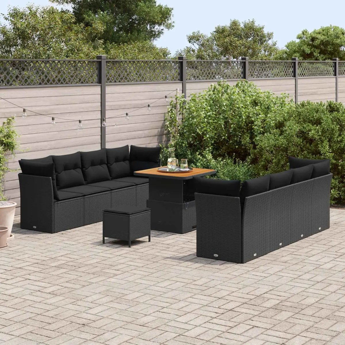 Outdoor Garden Sofa Set 11 Piece Modular Patio Seating Black Poly Rattan