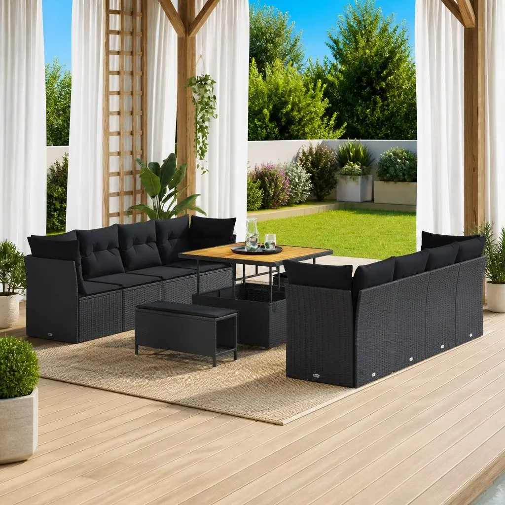 Modular Black Poly Rattan Outdoor Sofa Set 11 Piece Patio Garden Seating