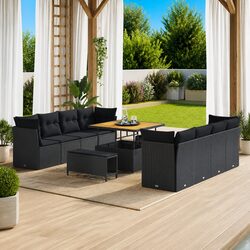 Outdoor Garden Sofa Set 11 Piece Modular Black Poly Rattan Patio Seating