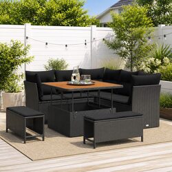 Durable 8-Piece Black Garden Sofa Set for Relaxation