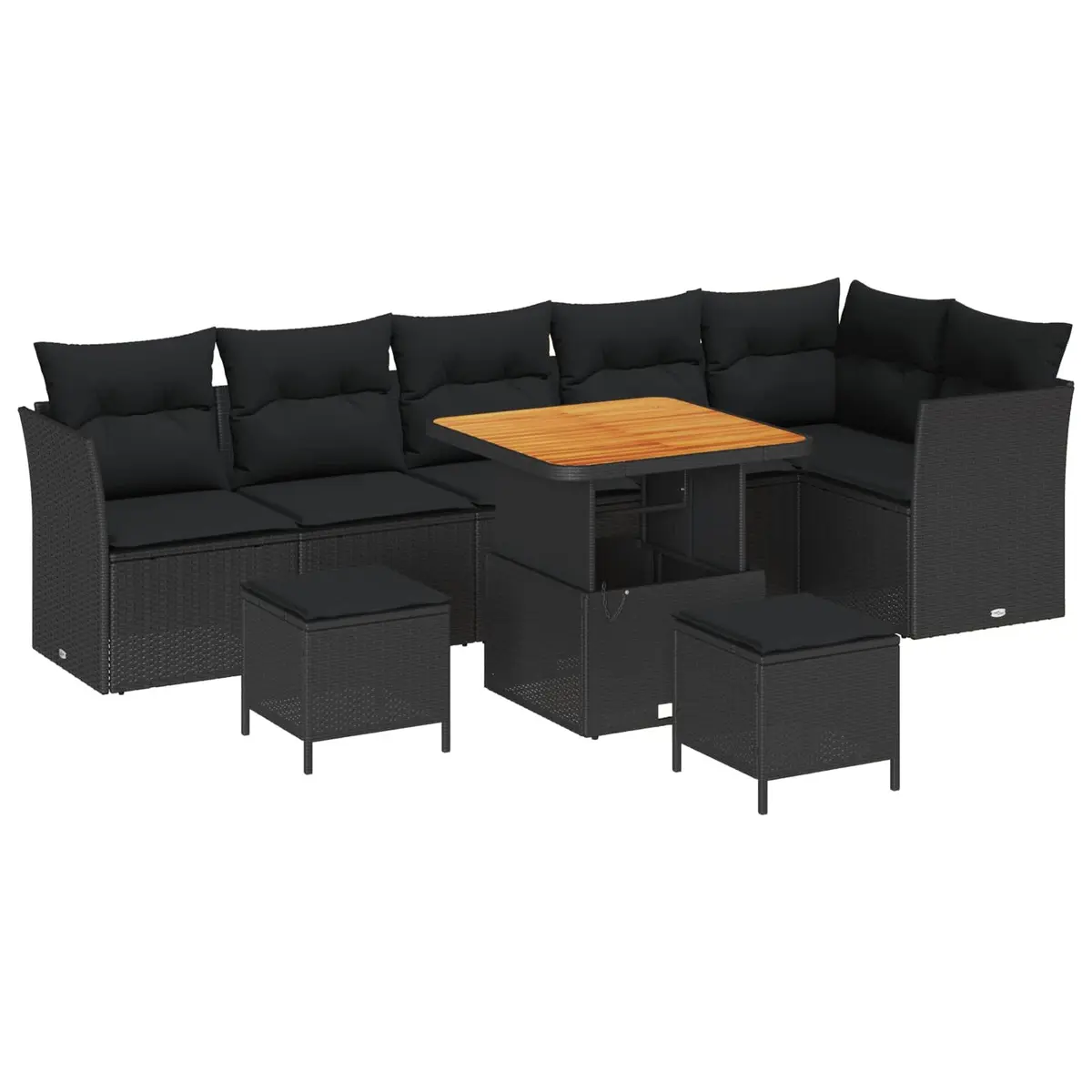 9 Piece Garden Sofa Set Outdoor Patio Lounger Furniture Black Poly Rattan with Armrests and Cushions