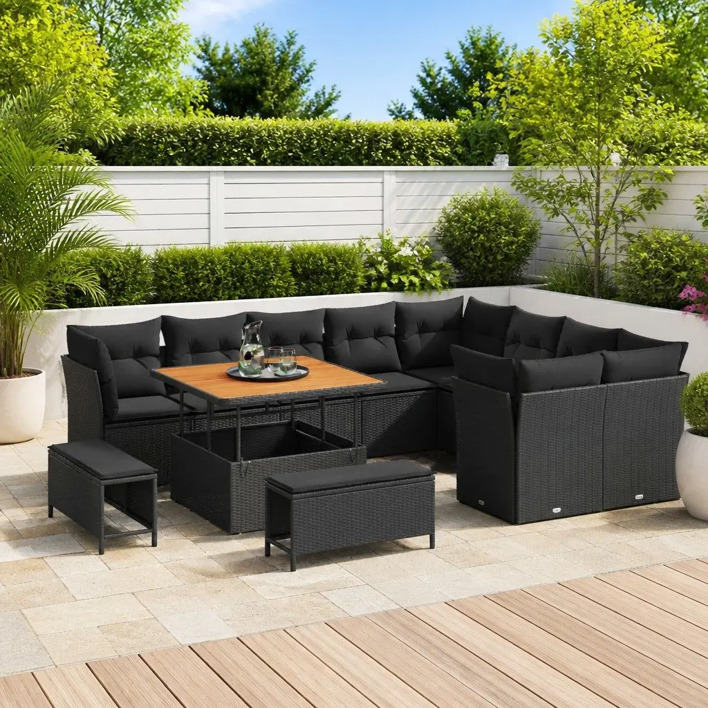 Modular Garden Sofa Set Outdoor Seating Sectional 12 Piece Black