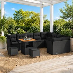 Modular Garden Sofa Set with Storage Cushion Outdoor Seating Black 12 Pieces