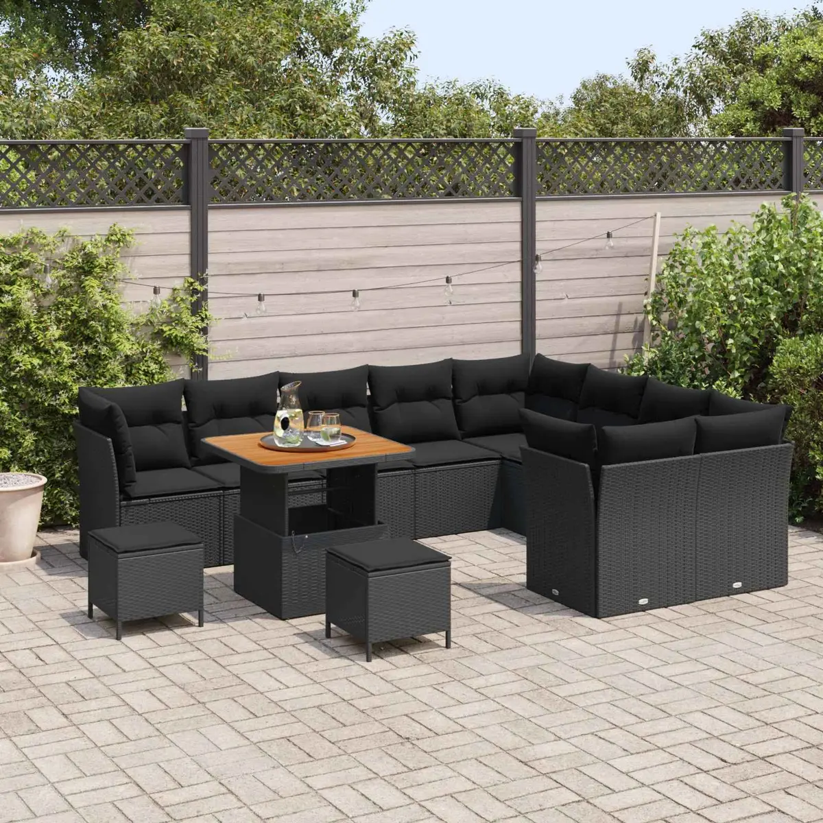 Modular Garden Sofa Set Outdoor Seating 12 Pieces Black