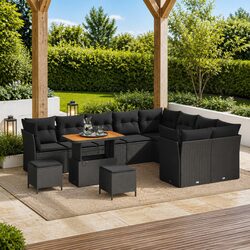 Modular Garden Sofa Set with Storage Cushions Outdoor Seating Black 12 Pieces