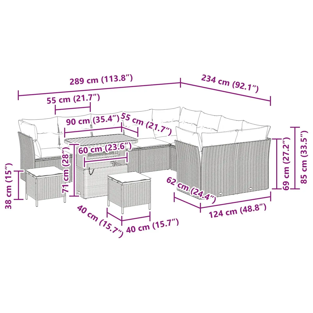 Modular Garden Sofa Set with Waterproof Storage
