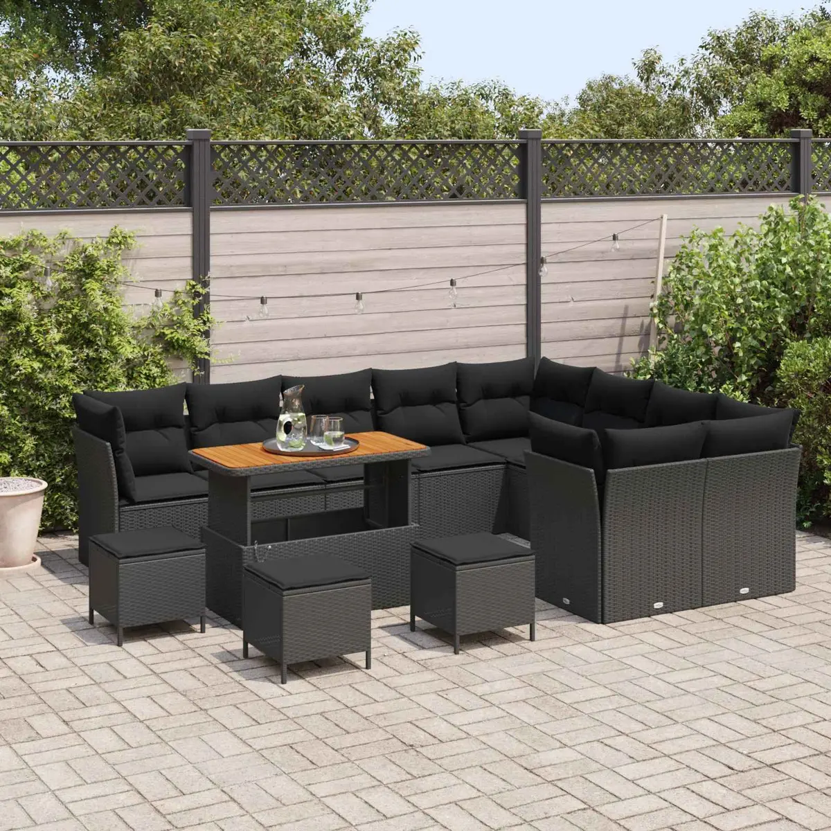 Modular Garden Sofa Set 13 Piece Outdoor Seating with Adjustable Table Black