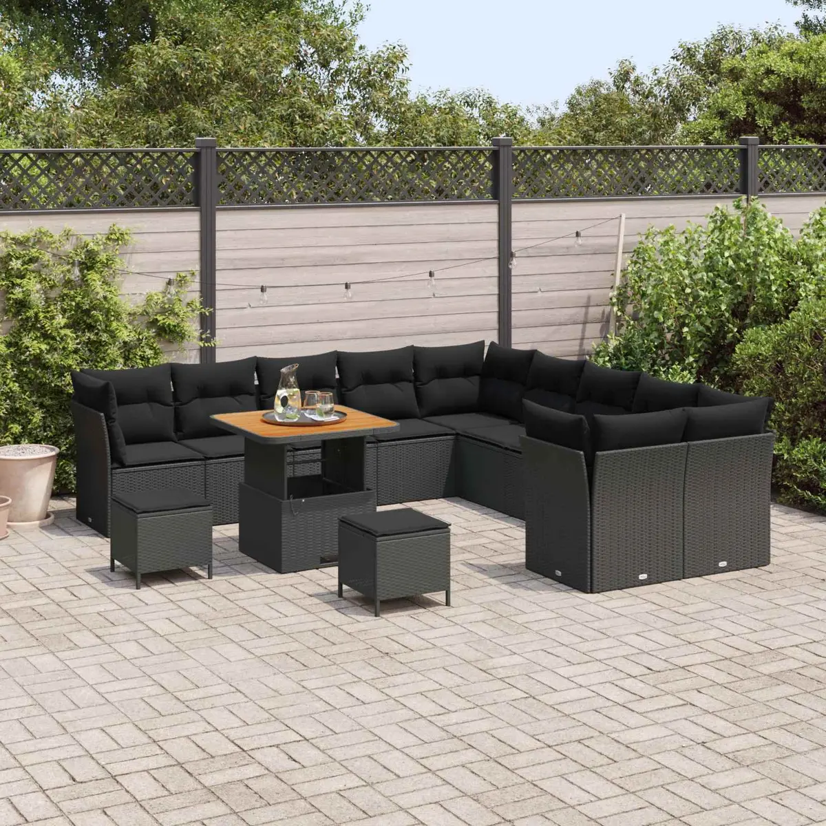 Modular Garden Sofa Set 13 Pieces Outdoor Seating Poly Rattan Black