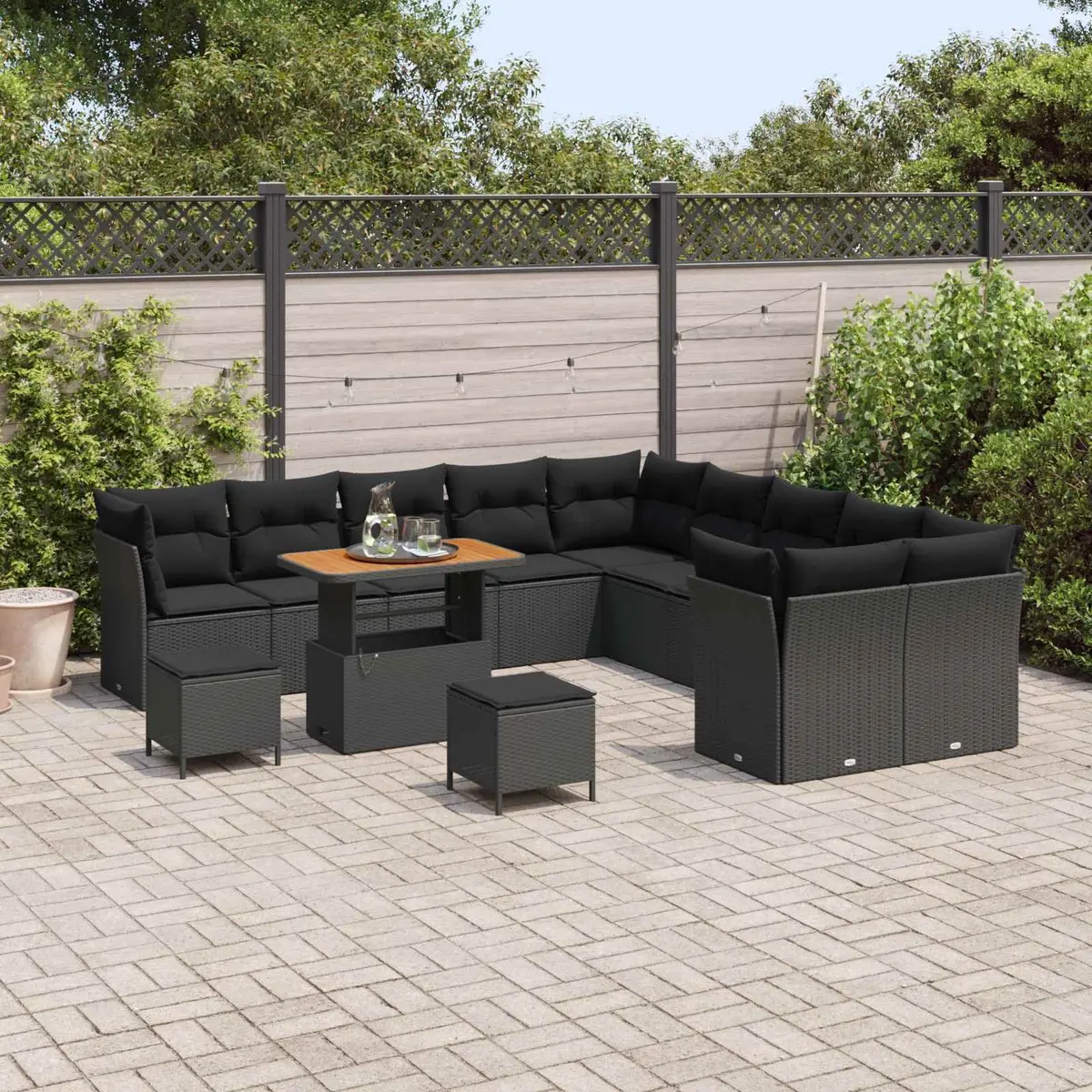 Modular Garden Sofa Set 13 Pieces Outdoor Seating Black