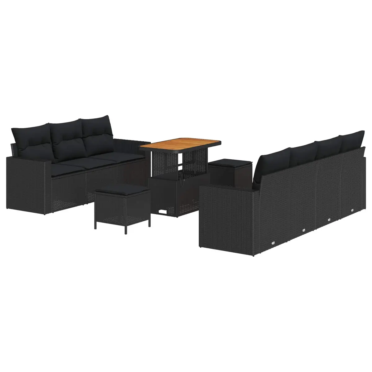 Modular Garden Sofa Set Outdoor Seating 10 Piece Poly Rattan Black with Cushion Storage