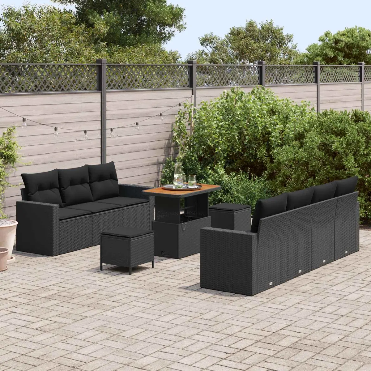 Modular Garden Sofa Set Outdoor Seating 10 Piece Poly Rattan Black with Cushion Storage